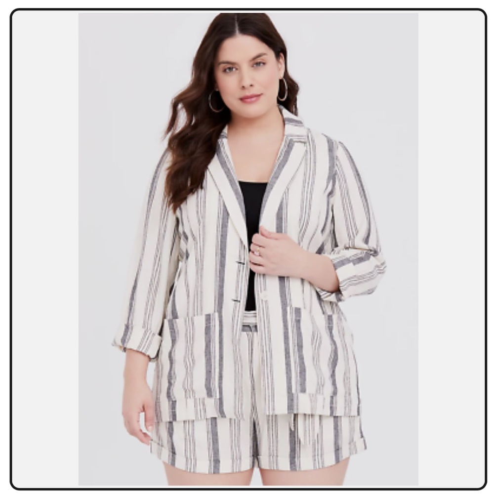 *NEW* Torrid Cream/Off-White & Black Striped Linen-Blend Blazer Jacket and Short